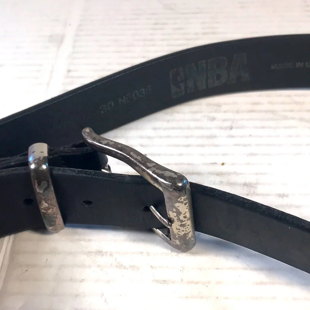 Vintage NBA Lakers Team Stamped Logo Black Leather Belt